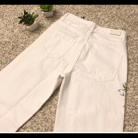 Zara cropped wide leg embroidered raw hem jeans - Picture 4 of 5